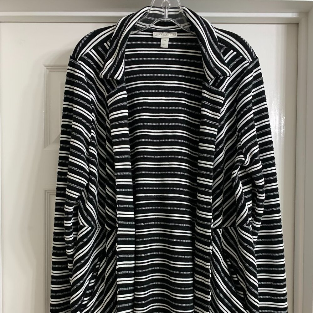 Dana Buchman Women's Long Black/White Striped Jacket, Size XL